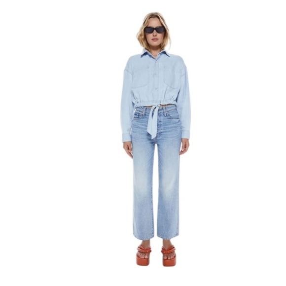 Mother x Anthropologie - Tied Up In Knots Blouse Blue Denim Shirt Sz M - Picture 3 of 11